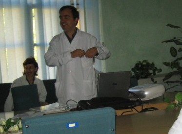 Fatos Olldashi presenting in Albania